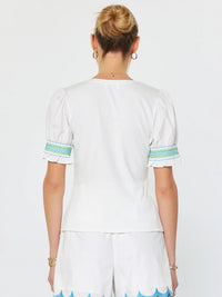 White Puff Sleeve Smocked Detail Blouse