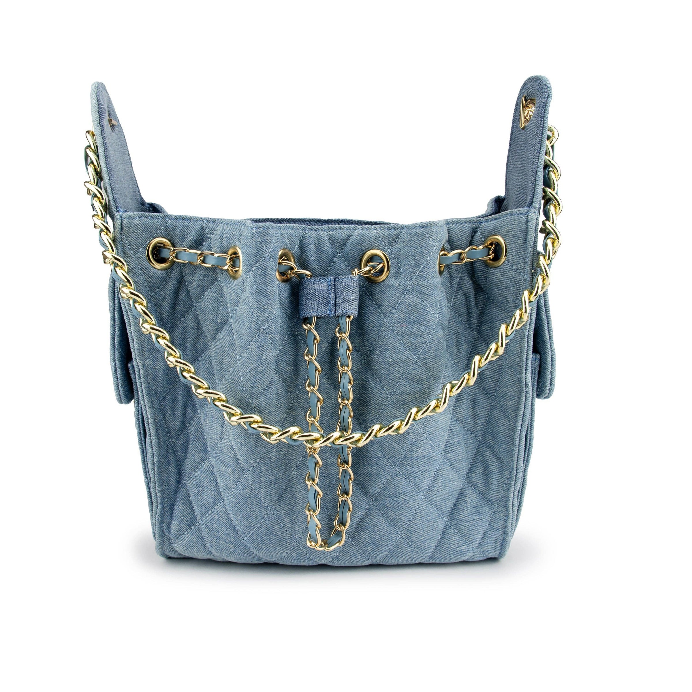 Cruz denim bucket tote in classic blue small