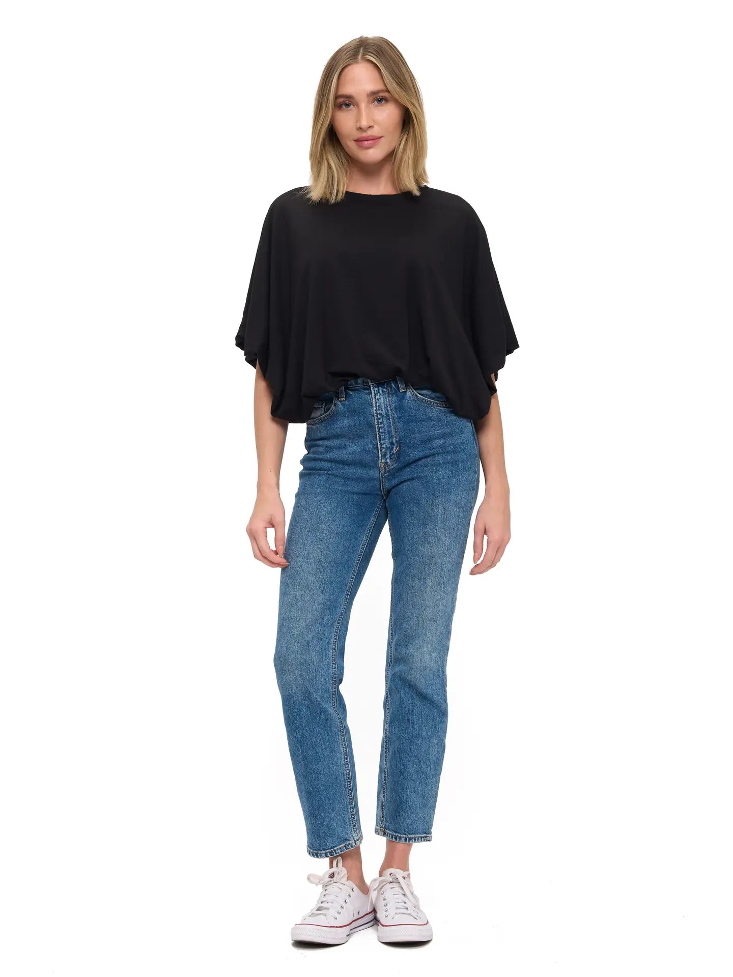 Black Relaxed Fit Short Sleeve Dolman Top