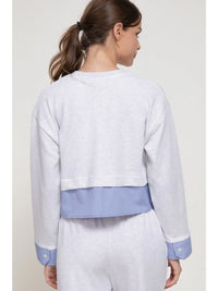 Layered Contrast Trim Cropped Long Sleeve Top