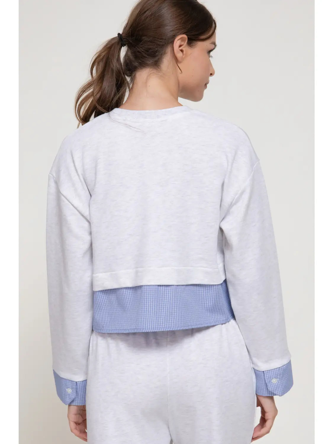 Layered Contrast Trim Cropped Long Sleeve Top
