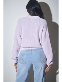 Crystal Button Knit Cardigan in Lilac