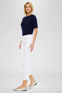 High Rise Cropped Kick Flare White Jeans with Side Slit Hem