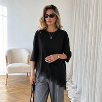 Asymmetrical Lace Hem Relaxed Fit Tunic Top