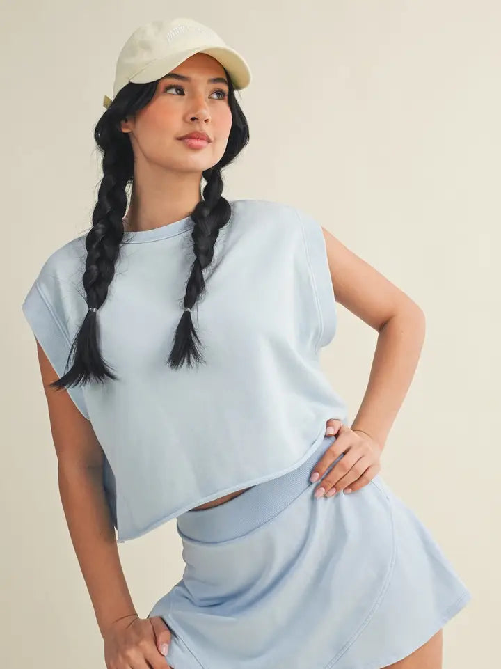 Light Blue Open Back Cropped Active Top