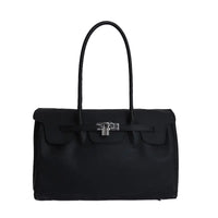 Structured Top Handle Tote Bag with Silver Lock Detail