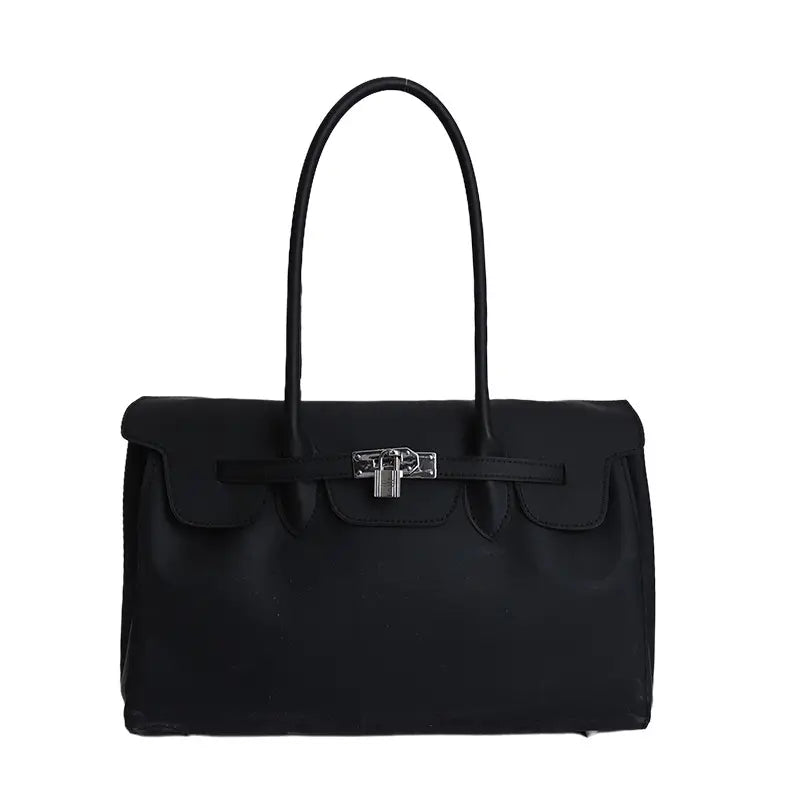 Structured Top Handle Tote Bag with Silver Lock Detail