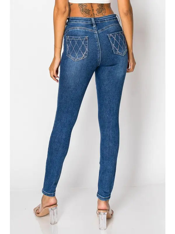 High-Rise Diamond Stitch Skinny Jeans