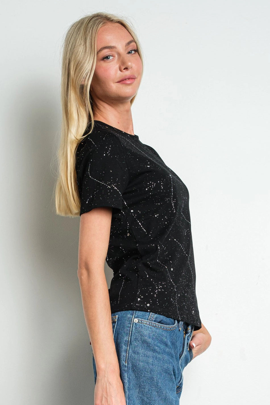 Black Galaxy Speckled Short Sleeve Crew Neck Tee