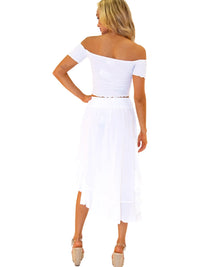 White Smocked Off Shoulder Crop Top