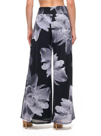 Monochrome Floral Wide Leg Palazzo Pants