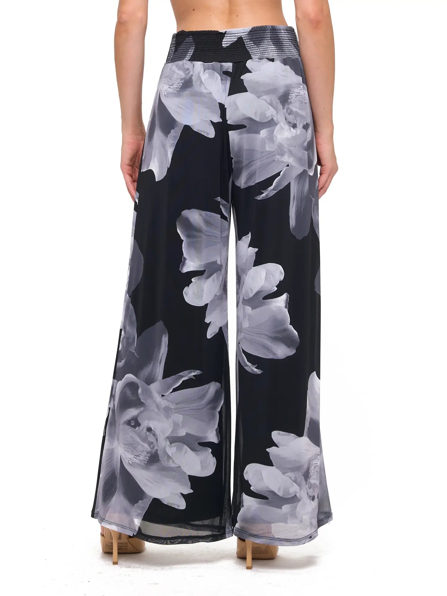 Monochrome Floral Wide Leg Palazzo Pants