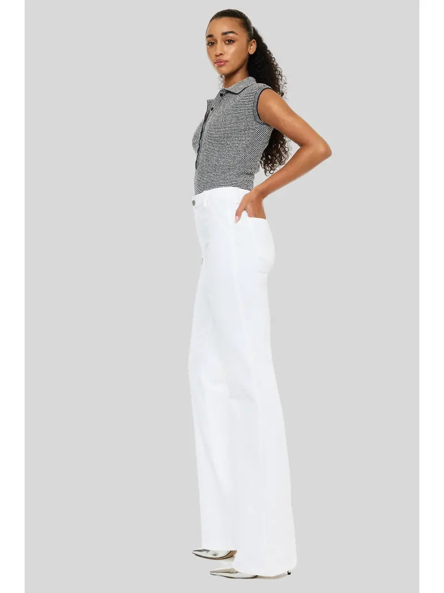 High Rise Tailored Wide Leg White Pants