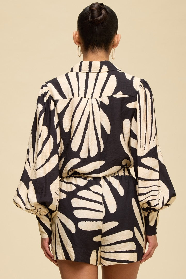 Abstract Print Long Sleeve Shirt & Shorts Matching Set
