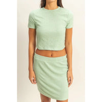 Mint Green Textured Crop Top and Mini Skirt Set