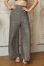 FOIL WIDE LEG TEXTURED STRETCH FABRIC LONG PANTS