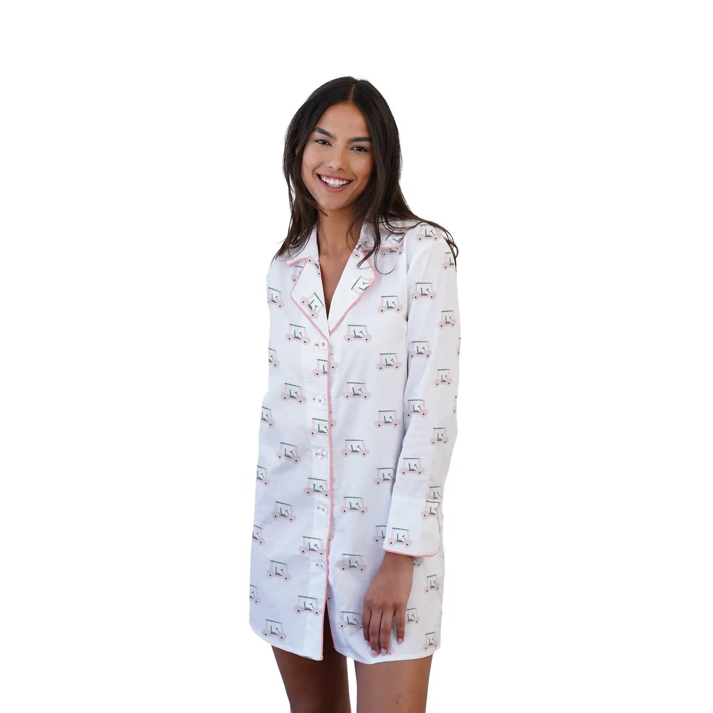 Golf Cart Print Button-Down Sleep Shirt