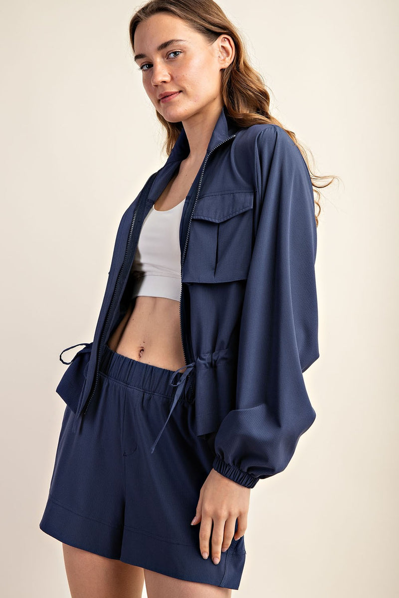 Crinkle Woven Cropped Jacket