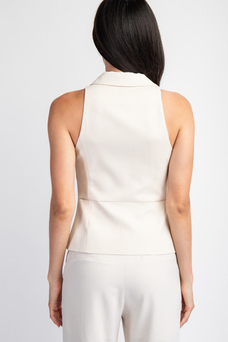 SLEEVELESS WOVEN COLLARED TOP