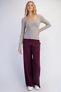 Square Neck Long Sleeve Top in Deep Gray