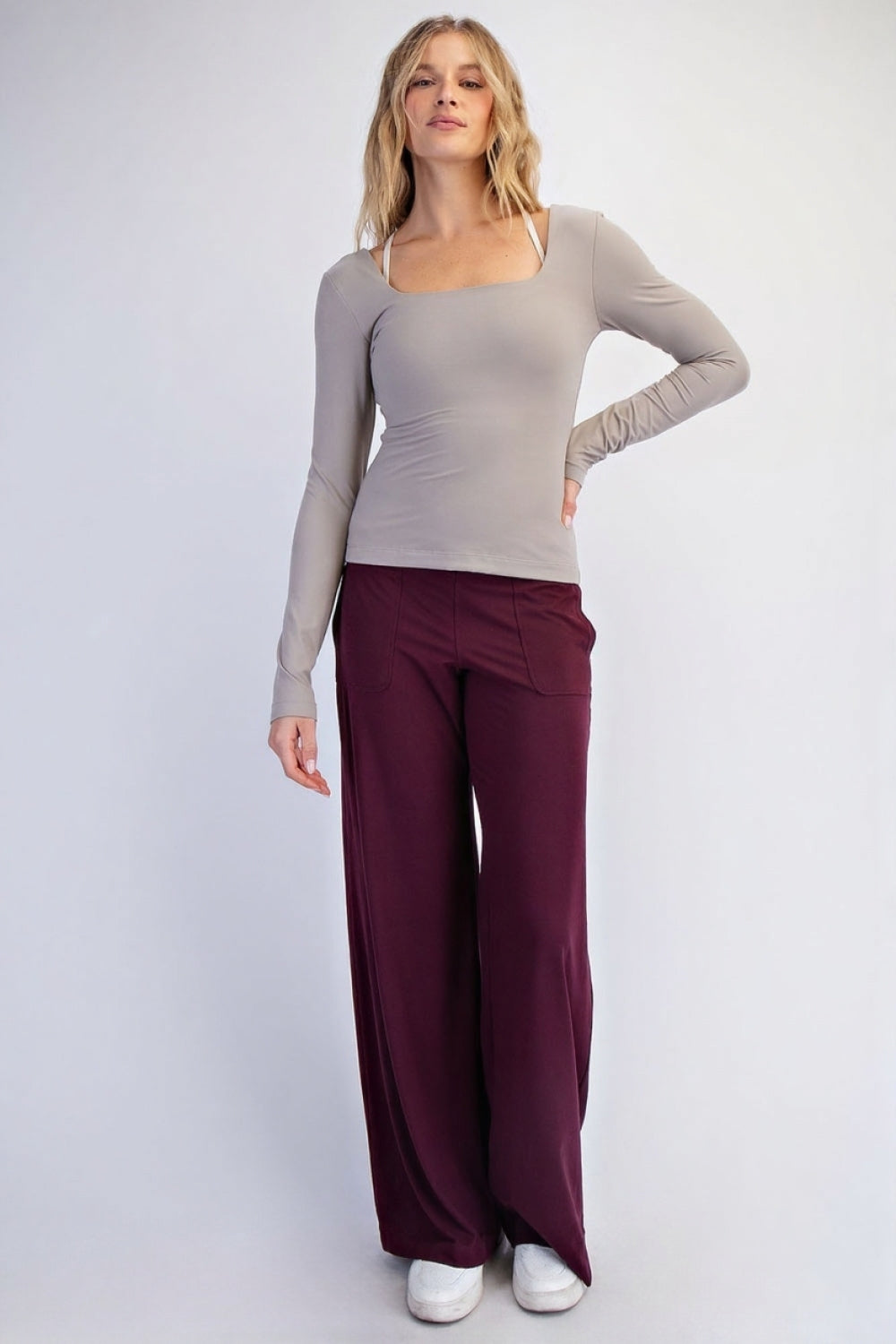 Square Neck Long Sleeve Top in Deep Gray