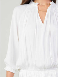 Smocked Waist Ruffle Neck Pleated Dress