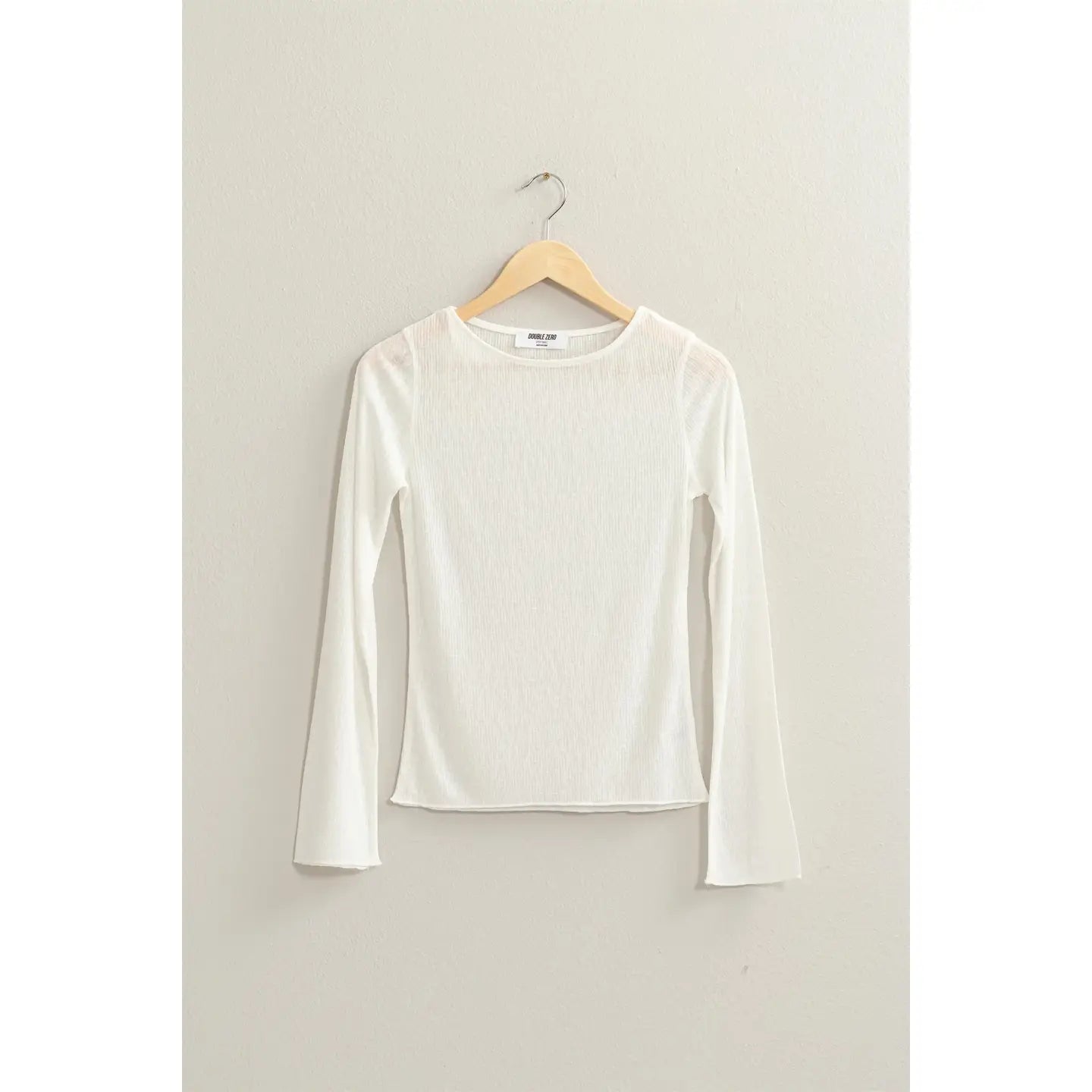 White Ribbed Long Sleeve Fitted Top