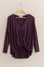 DRAPED LONG SLEEVE SURPLICE TOP