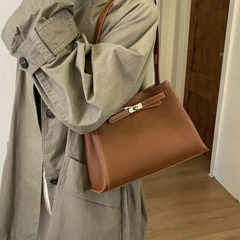 Structured Shoulder Bag with Gold Lock Detail