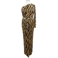 One-Shoulder Zebra Print Maxi Dress with Waist Twist Detail