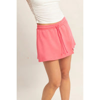 Pink Lounge Skort with Drawstring Waist and Side Slit