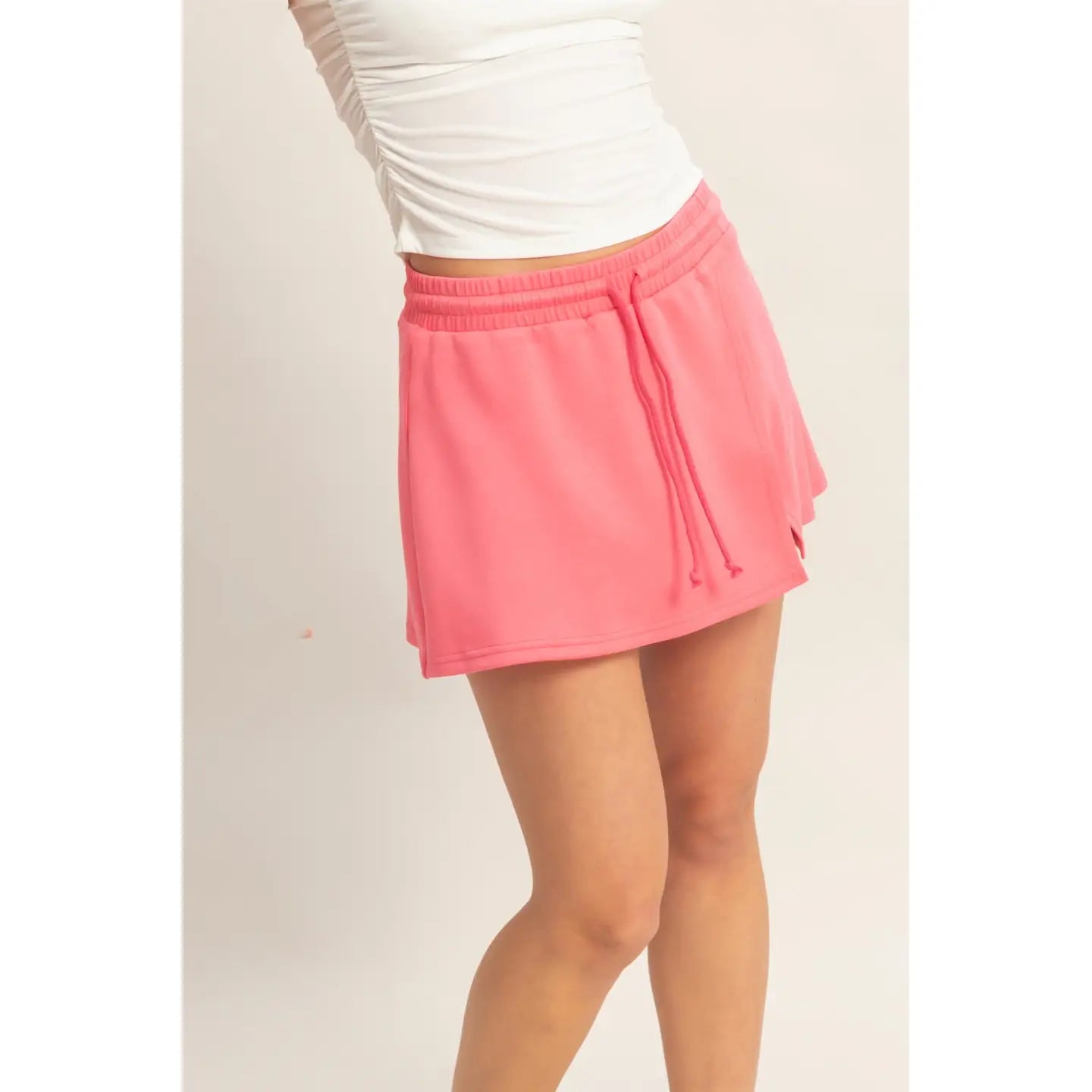 Pink Lounge Skort with Drawstring Waist and Side Slit