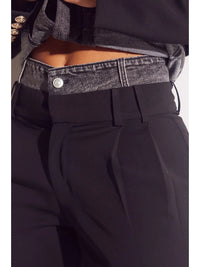 Black Tailored Pants with Gray Wash Waistband Detail