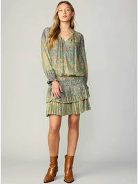Floral Print Pleated Tiered Mini Dress with Smocked Waist