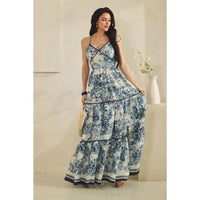 Deep V Neck Tiered Flowy Maxi Dress