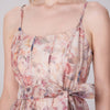 Floral Organza Midi Dress with Spaghetti Straps and Waist Tie