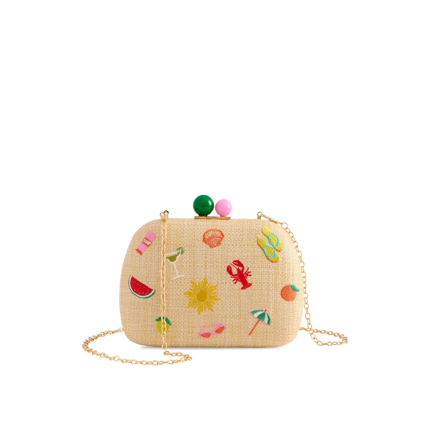 Summer Embroidered Clutch with Gold Chain Strap