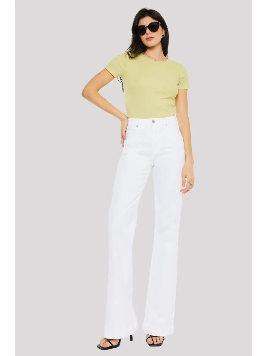 High Rise White Wide Leg Jeans with Full Length Fit