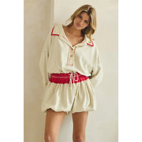 Washed Charcoal Henley Style Bubble Hem Romper