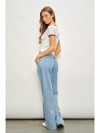 Ciao Bella Graphic Ringer Tee with Red Trim