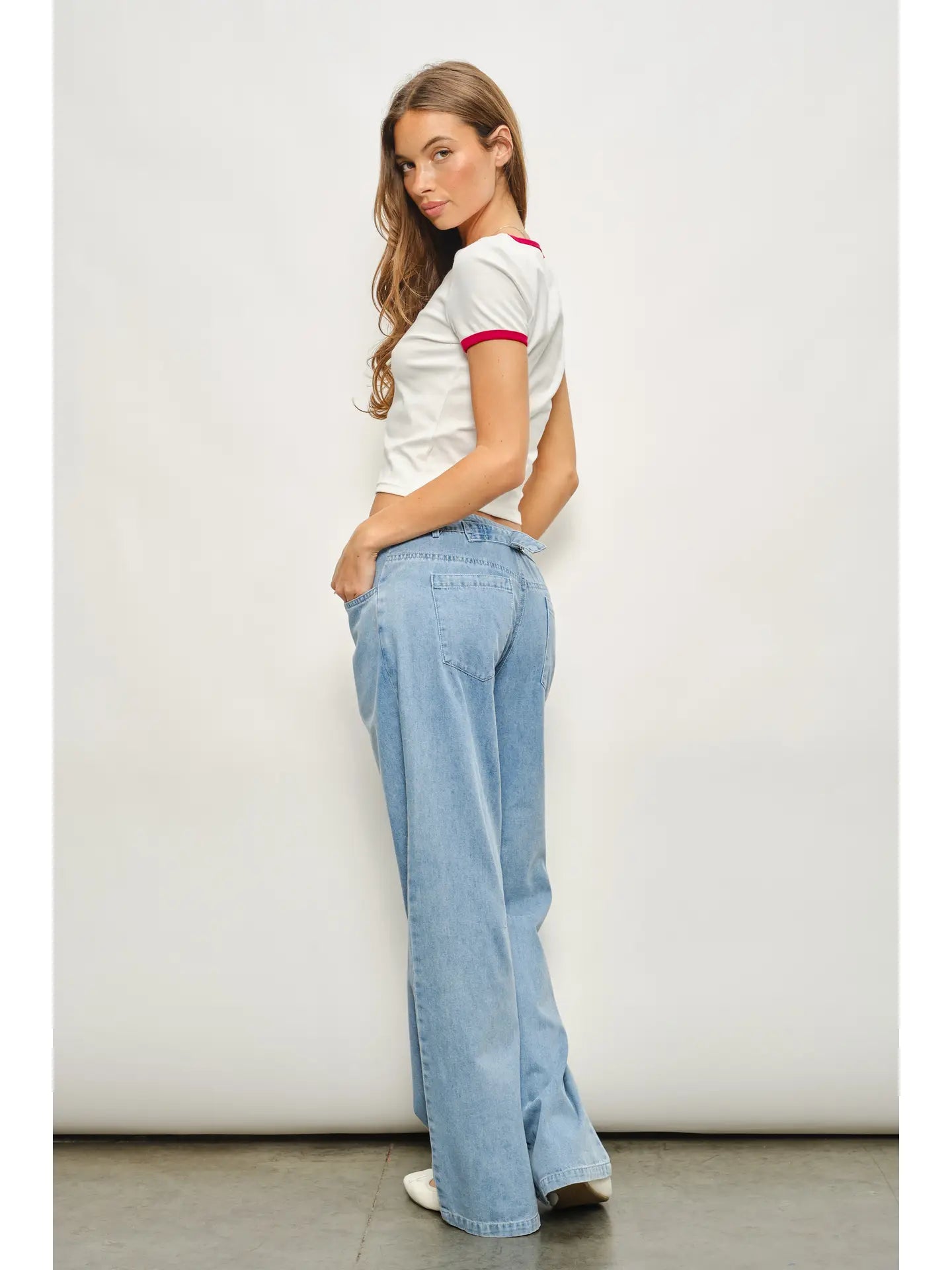 Ciao Bella Graphic Ringer Tee with Red Trim
