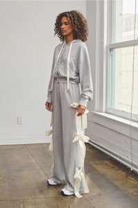 Heather Gray Bow-Tie Detail Wide Leg Lounge Pants