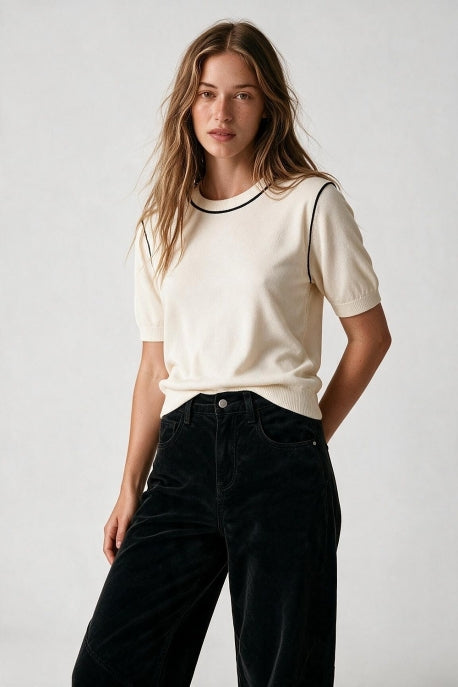 Fine Knit Contrast Seam Sweater
