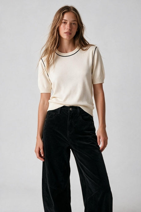 Fine Knit Contrast Seam Sweater
