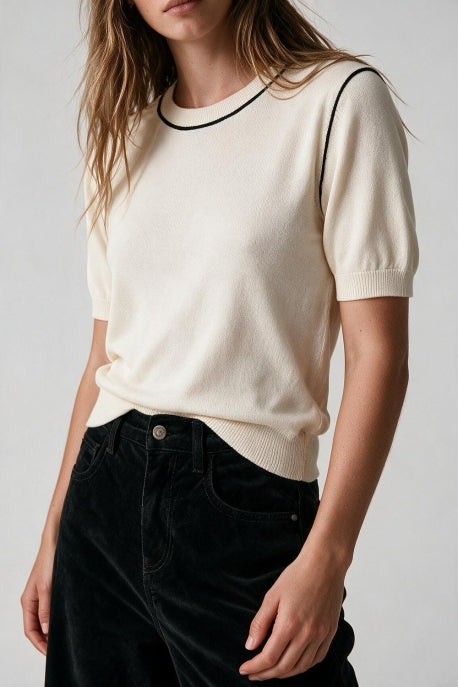 Fine Knit Contrast Seam Sweater