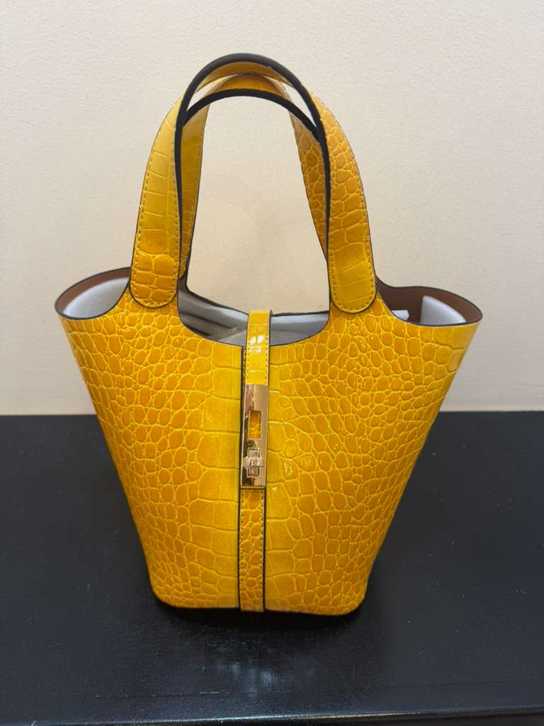 Croc Embossed Structured Top Handle Tote Bag