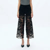 Black Wide Leg Jeans with Sheer Floral Lace Panels
