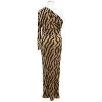 One-Shoulder Zebra Print Maxi Dress with Waist Twist Detail