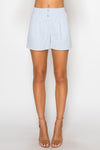 High-Waisted Linen Blend Sky Blue Shorts