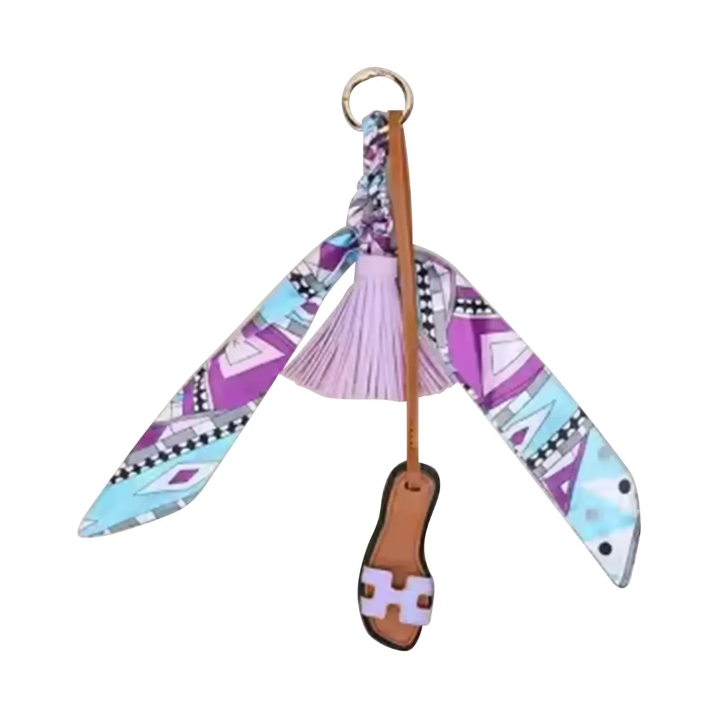 Scarf Tassel Keychain with Mini Sandal Charm